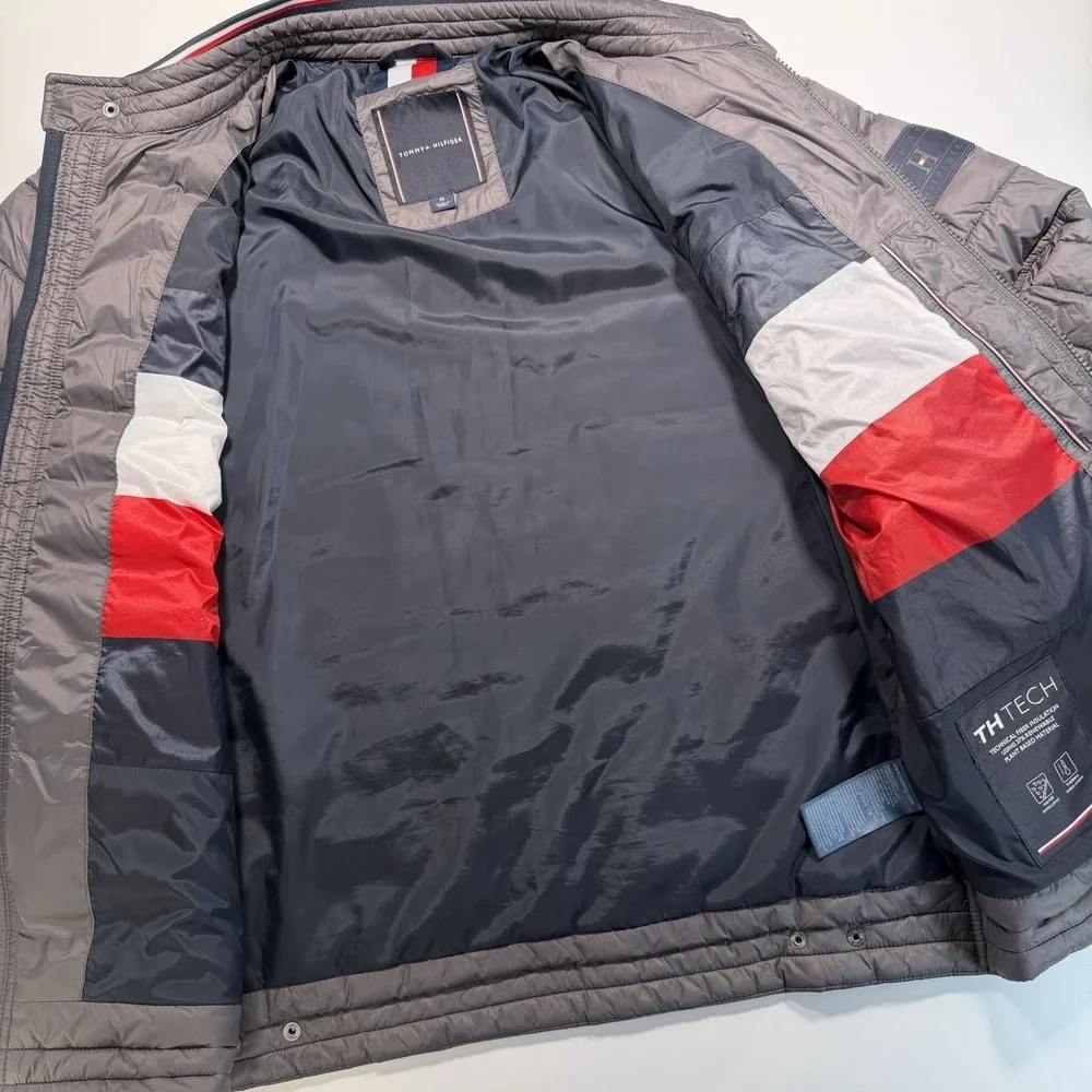 Tommy‎ Hilfiger Gray Full Zip Quilted Puffer Jacket M Classic Preppy